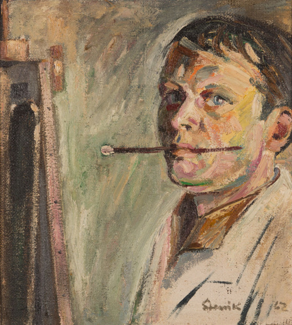 Oskar Johannes Stanik, Selbstbildnis mit Pinsel im Mund, 1962